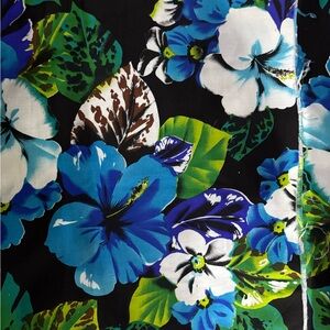 Tropical Floral Fabric with Blue and Green Blooms